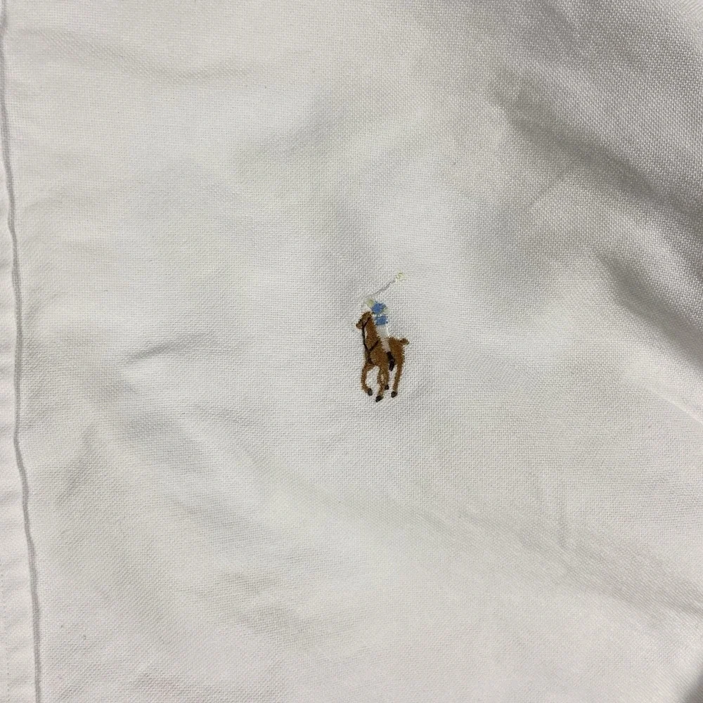 Polo Ralph Lauren Button Down Shirt Size 15.5-33 White Cotton Flesh Pony Logo